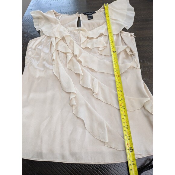 White House Black Market Champagne Silk Stretch Cascading Ruffle Dainty Top Sz 6 - Picture 12 of 12